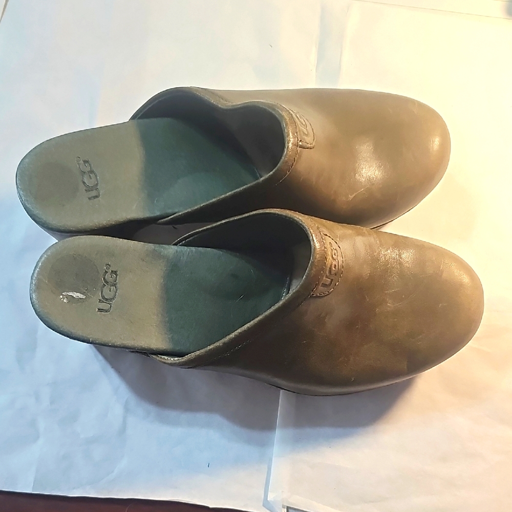 UGG Brown Leather Clog Mules